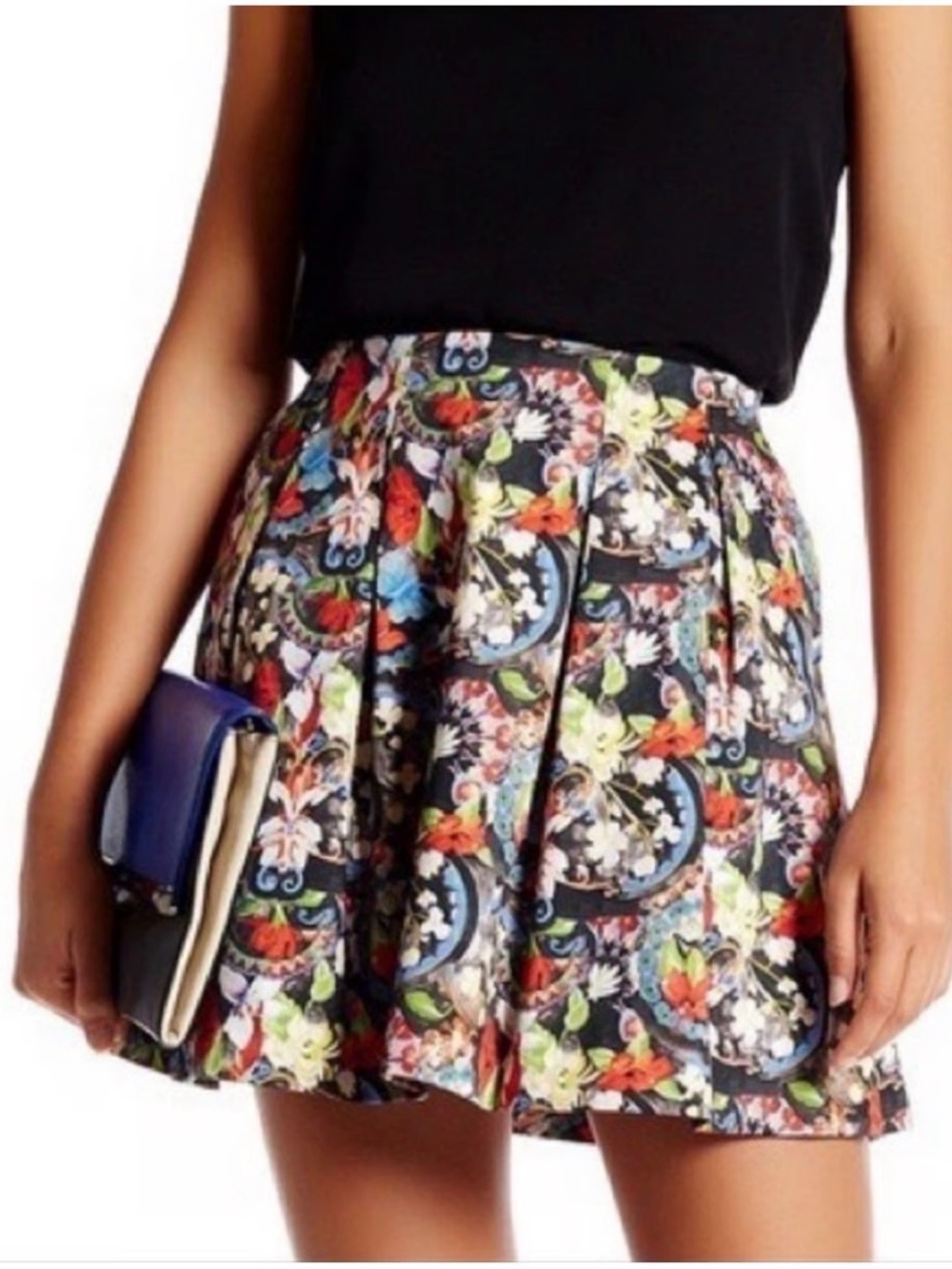 Alice + Olivia Black Floral Medallion Skater Skirt